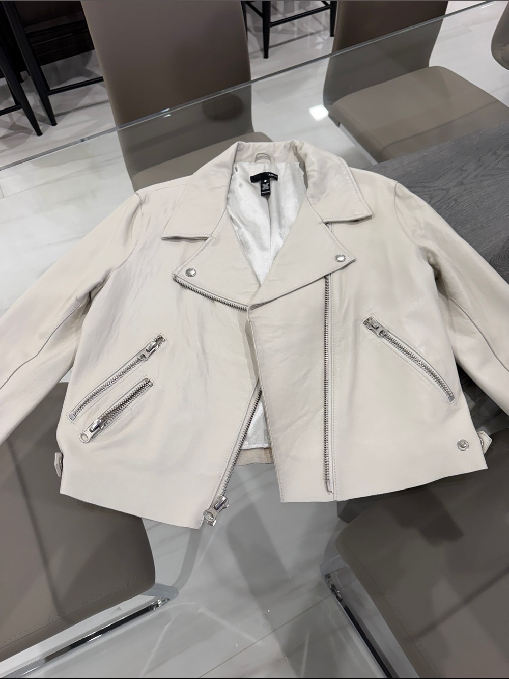 Aqua Light Cream Leather Moto Jacket. Size Medium. Awesome condition.